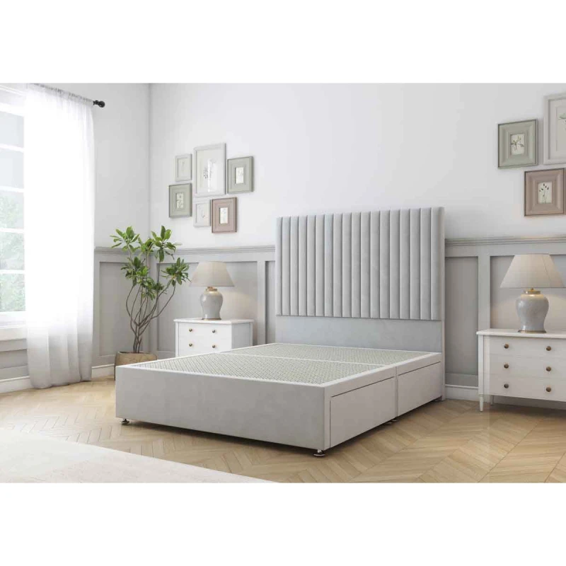 Image of Sloomy Manhattan Silver Plush Divan Bed Base No Drawers With 26" Strutted Headboard 4' Small Double