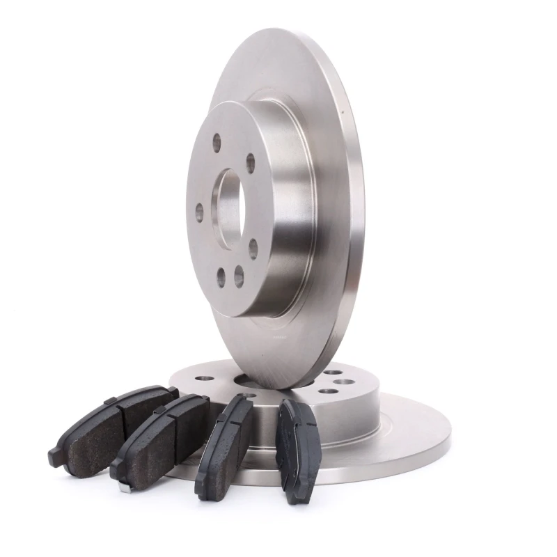 Image of RIDEX 3405B0214 Brake disc and pads set Photo corresponds to scope of supply, Rear Axle, Brake Disc Type: Solid, with acoustic wear warning, with brak