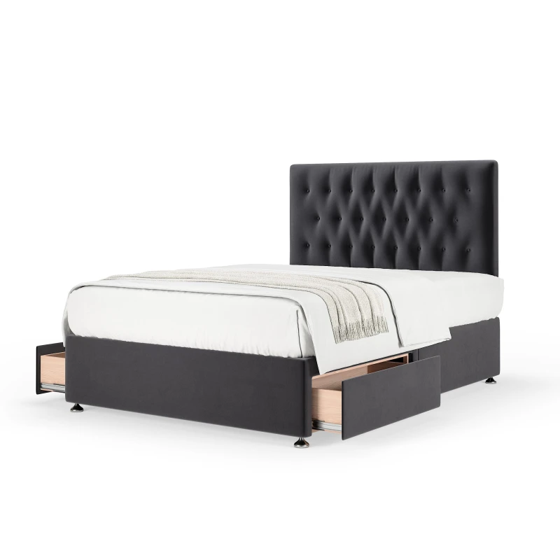 Image of Bedmaster Bedmaster Plush Velvet 2 Drawer Divan Base And Button Headboard in Grey Size: Super King Grey Super King Unisex 7867871013965
