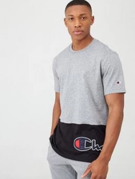 image of Champion Colourblock Crew Neck T-Shirt - Grey/Black