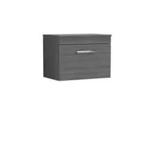 image of Nuie Athena 600 Wall Hung Single Drawer Vanity & Worktop - Grey Woodgrain