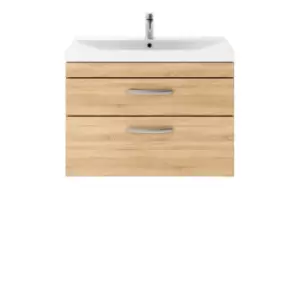 Nuie Athena 800 Wall Hung 2-drawer Vanity & Thin-edge Basin - Natural Oak