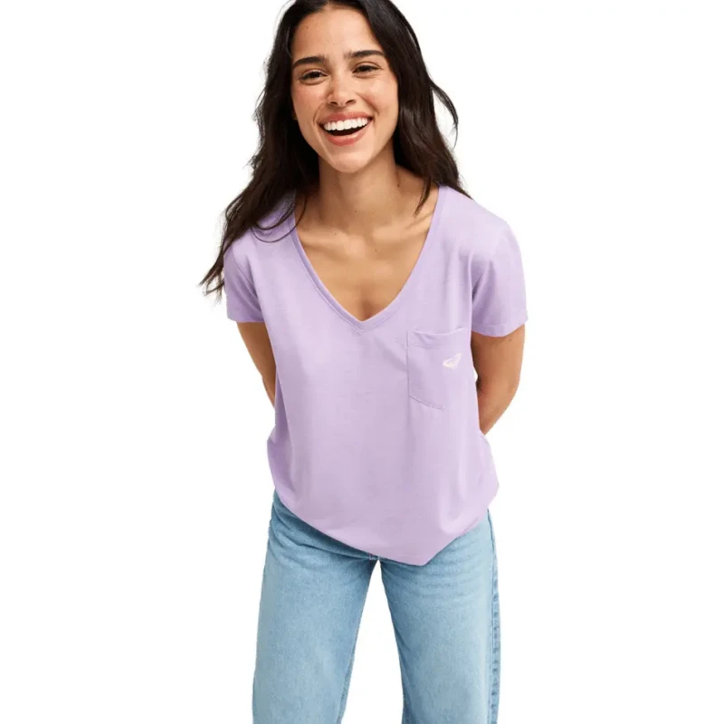 Image of Roxy Womens V-Neck T-Shirt with Back Print Roxy Laguna Green Violet Female 2XS