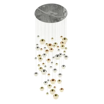 image of Planets 55 Light Pendant Copper, Chrome, Satin Brass Balls & Crystal Sand 4000K