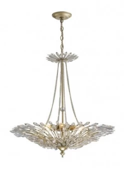 Image of Ceiling Pendant 6 Light E14 Aged Gold, Silver, Crystal
