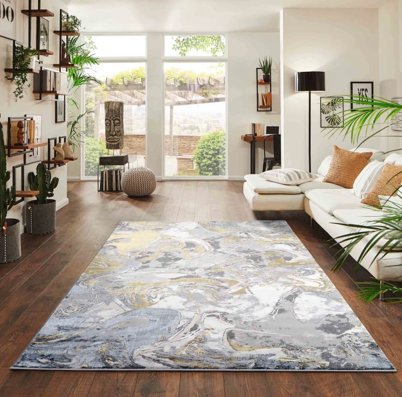 Image of Desire Rugs Solarius Modern Abstract Area Rug - Stylish Abstract Patterns for Trendy Homes in Gold Size: 160cm x 230cm Gold Unisex 160cm x 230 cm