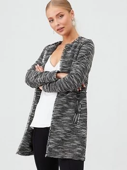 image of Wallis Longline Salt And Pepper Jacket - Monochrome, Mono, Size 10, Women