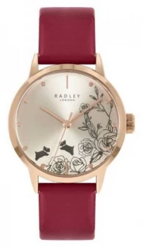 Radley Womens Red Leather Strap Silver Dial Watch