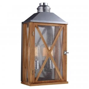 image of 2 Light Outdoor Medium Wall Lantern Light Natural Oak IP44, E27