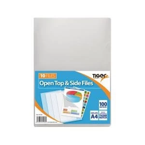 image of Tiger Open Top And Side Clear A4 Files Pack of 200 301569