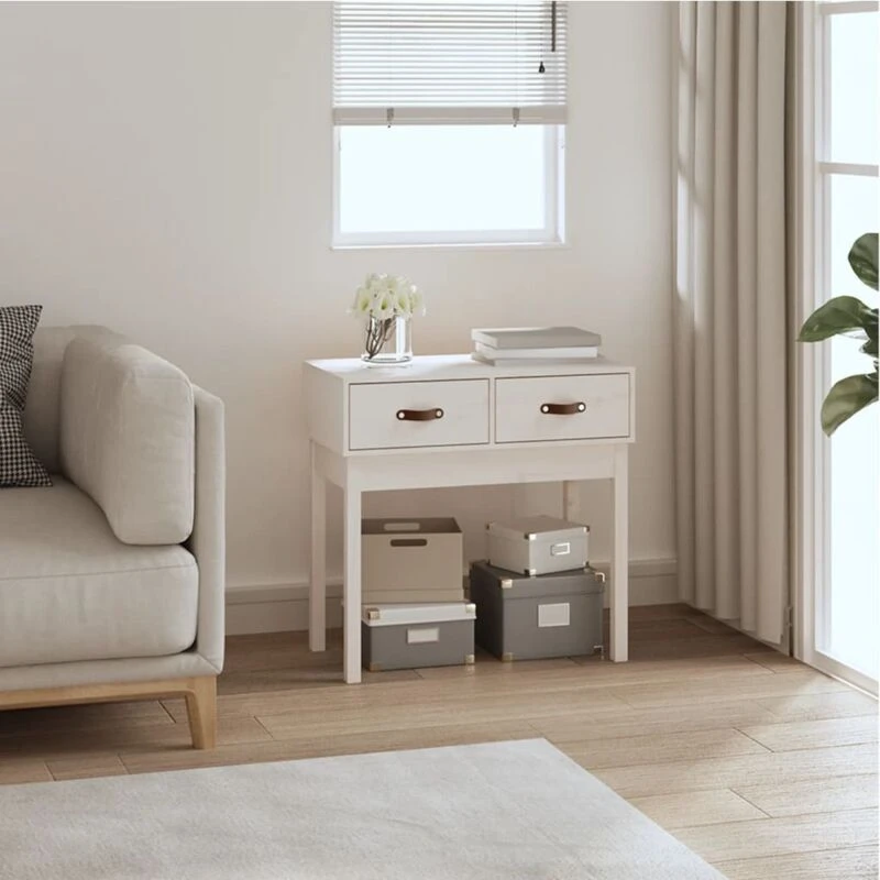 Image of Vidaxl Console Table White 76.5X40X75cm Solid Wood Pine, White 821750