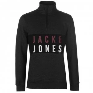 image of Jack and Jones quarter Zip Staple Fleece Top - Dk Grey Melange