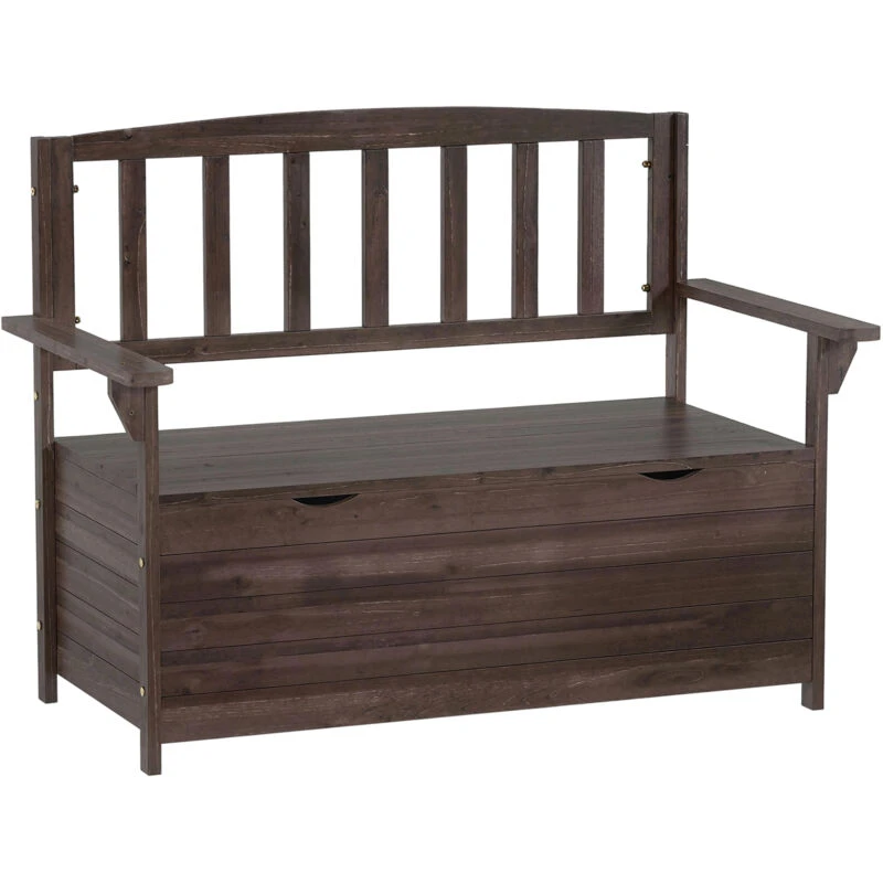 Image of Outsunny Outdoor 2 Seater Garden Bench, Garden Storage Bench With Backrest
