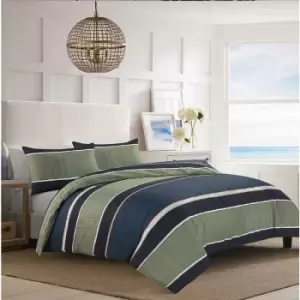 Image of Nate Block Stripe Duvet Cover Set Olive Gree/ Navy Blue Bedding Modern Single - Green