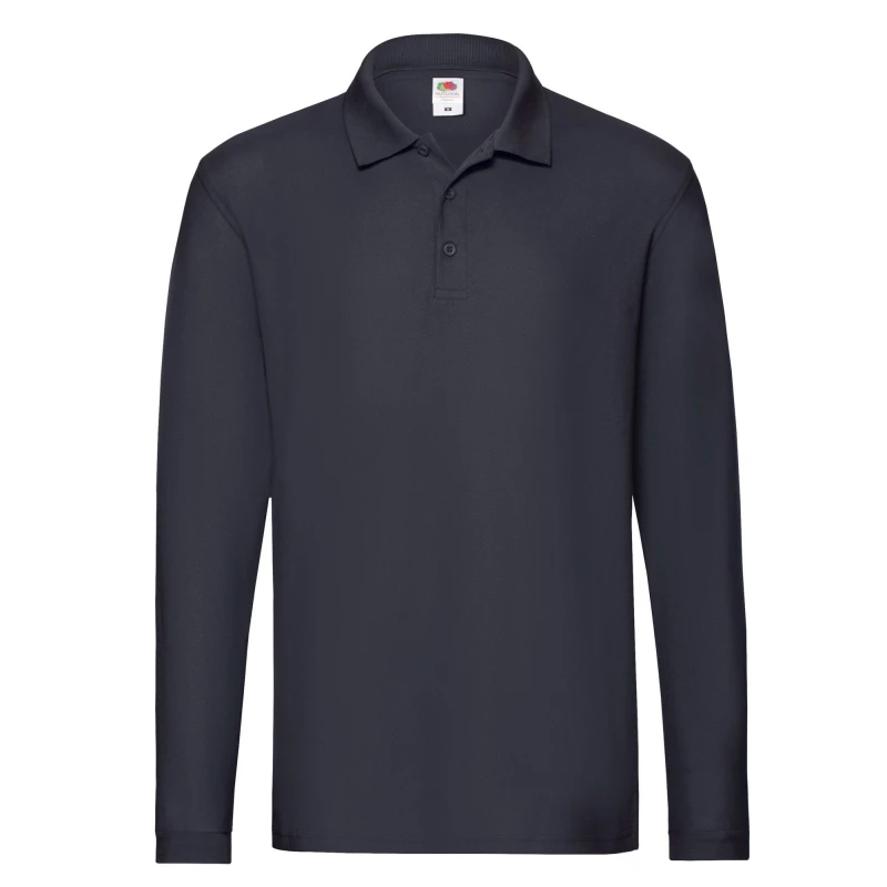 Image of Fruit Of The Loom Fruit of the Loom Men Premium Long-Sleeved Polo Shirt in Mid Navy Size: Small Mid Navy S Male 5063470734696