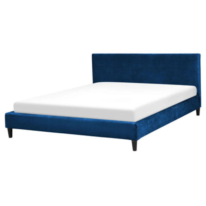 Image of Beliani Bed Velvet Fitou 160 X 200 Cm (Eu King Size) Dark Blue