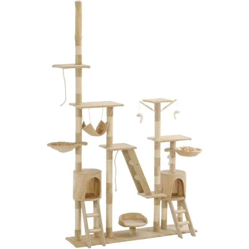 Image of vidaXL Cat Tree with Sisal Scratching Posts 230-250cm Beige Kitten Play Tower
