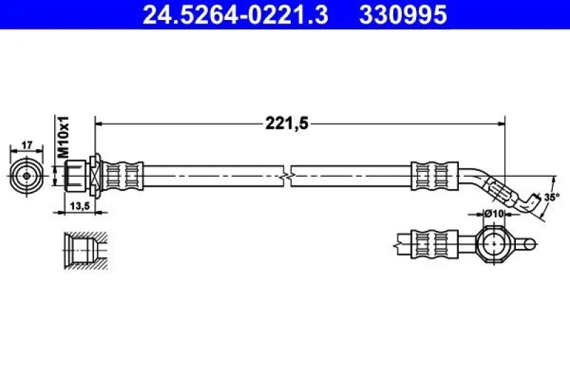 Image of ATE 24.5264-0221.3 Brake Hose without banjo bolt Brake Hose (83)
