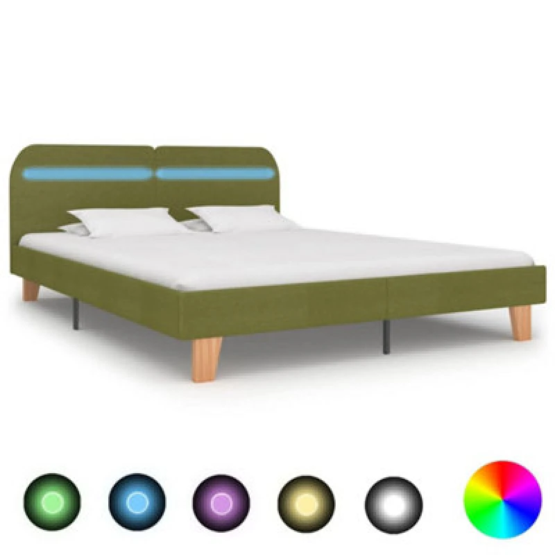Image of vidaXL Bed Frame with LED Green Fabric 160x200cm Double Bed Bedroom Furniture
