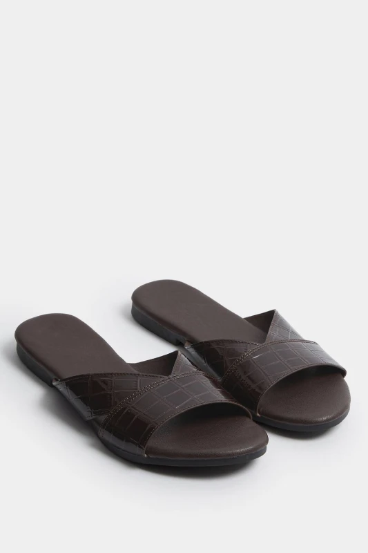 Image of Yours Womens Faux Leather Mule Sandals In Wide E Fit in Chocolate Size: 8EEE Chocolate Female 8EEE