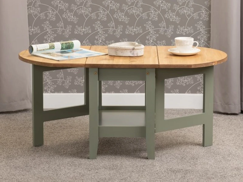 Image of Seconique Santos Green and Pine Drop Leaf Coffee Table