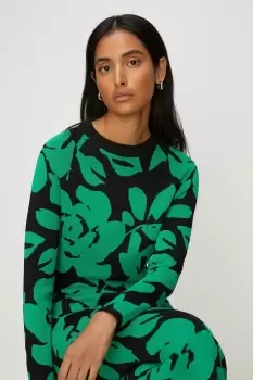 Image of Floral Jacquard Knitted Midi Dress