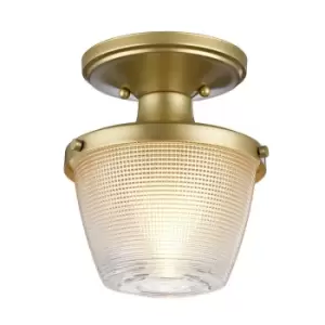 Image of 1 Bulb Flush Light IP44 Painted Natural Brass LED E27 60W Bulb