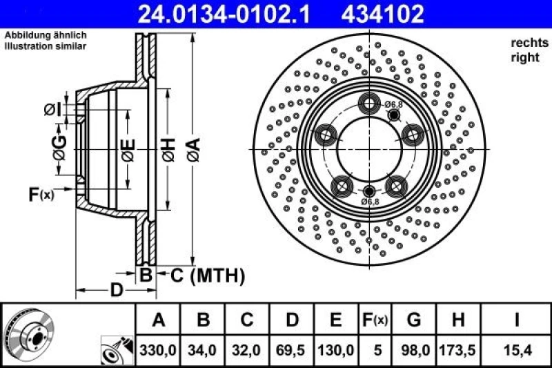 Image of ATE 24.0134-0102.1 Brake disc perforated/vented, Coated, Alloyed/High-carbon Brake Disc (82)