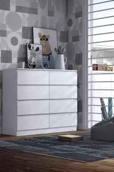 Image of 8 Drawer Matt White Bedside Chest - Stora