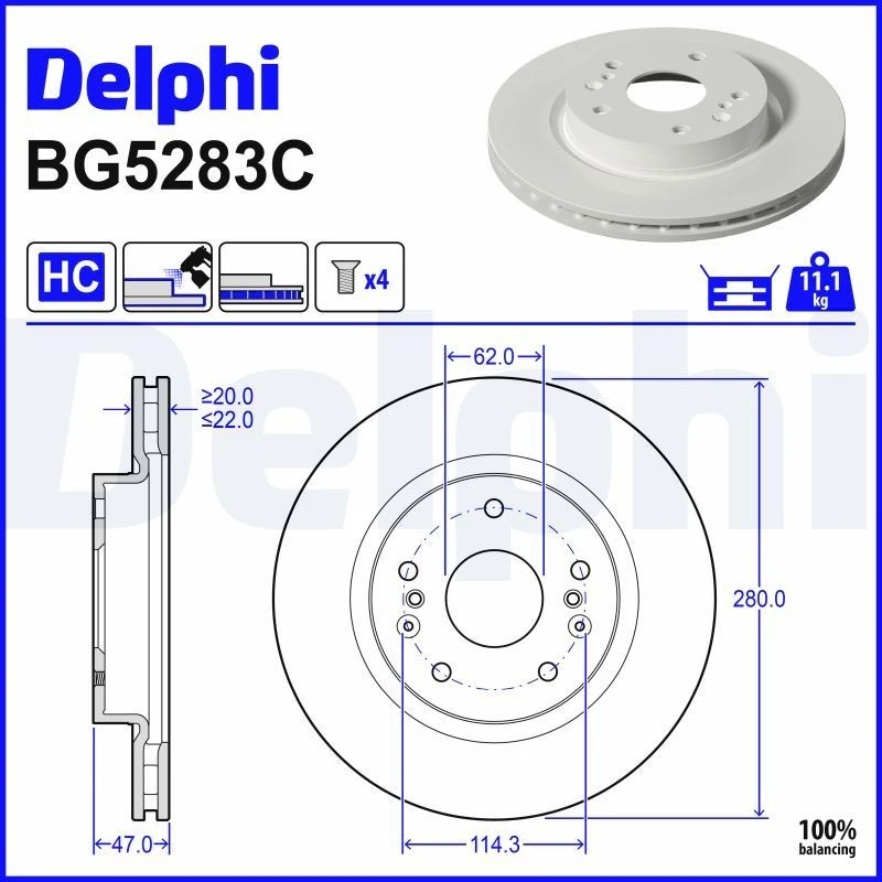 Image of DELPHI Brake disc DELPHI BG5283C