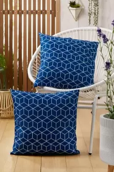 Image of Pair of Outdoor Cube Blue Scatter Cushions