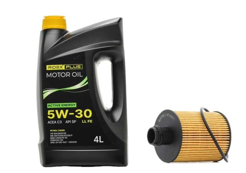 Image of RIDEX PLUS 100908O0131P Oil change kit (oil filter + engine oil) Oil change kit (oil filter + engine oil) (100908)