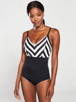 Image of Pour Moi Borderline Control Swimsuit - Black Pink, Black/Pink, Size 10, Women