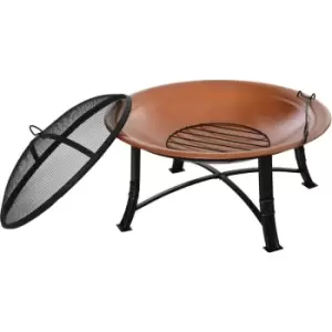 image of Outsunny Firepit Outdoor Patio Heater w/Spark Screen Cover, Log Grate, Poker