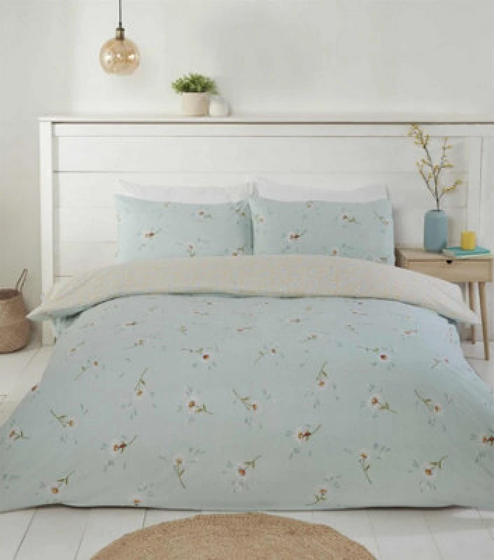 Image of Rapport Daisy Duck Egg Duvet Cover Set Flower Themed King Bedding Set