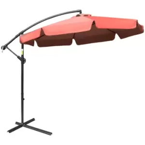 image of Outsunny 2.7M Garden Cantilever Banana Parasol Sun Shade With Crank Wine - Red