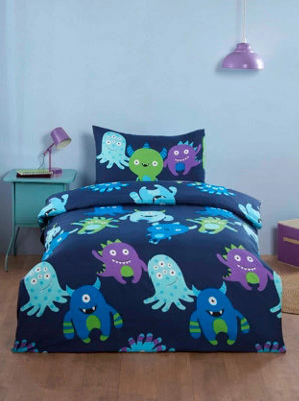 Image of Rapport Home Monsters Microfiber Duvet Cover Set with Pillowcase Black