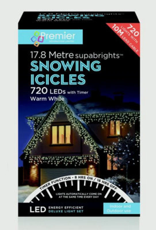 Image of SAMUEL ALEXANDER 720 LED 17.8m Snowing Iciclebrights Indoor Outdoor Multifunction Christmas Icicle Lights on Clear Cable with Timer in Warm White LV16