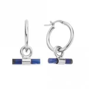 image of Silver Sodalite T-Bar Hoop Earrings SEH3396