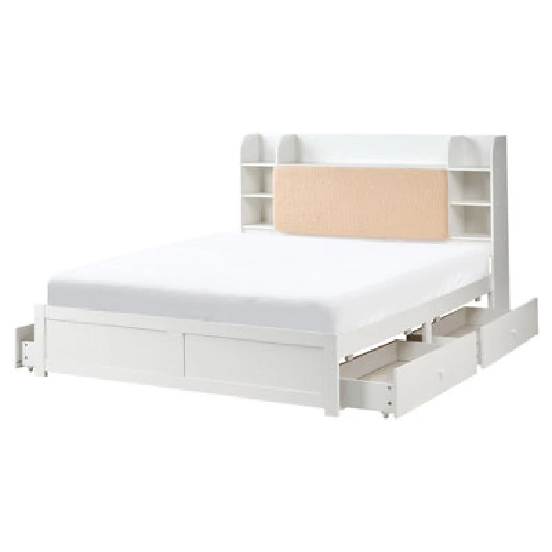 Image of Beliani Bed With Storage Drawers Bizou 160 X 200 Cm (Eu King Size) White