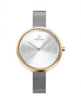 image of Obaku Obaku Dok Silver Sunray And Gold Plated Ultra Slim Dial Stainless Steel Mesh Strap Ladies Watch