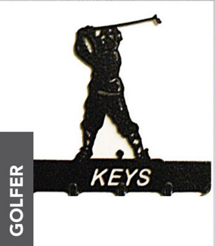 Image of Golfer Key Holder - Rack - Solid Steel - W15 X H9cm - Black