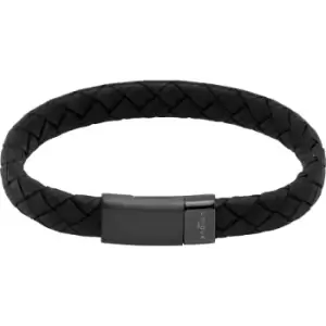 image of Unique & Co. Black Leather Bracelet with Black Plated Steel Magnetic Clasp