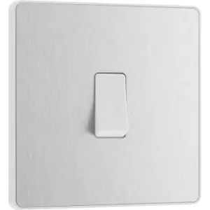 BG Evolve Brushed Steel (White Ins) Single Light Switch, 20A 16Ax, 2 Way in Silver - main image