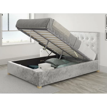 Image of Presley Ottoman Upholstered Bed, Mirazzi Velvet, Silver - Ottoman Bed Size King (150x200)