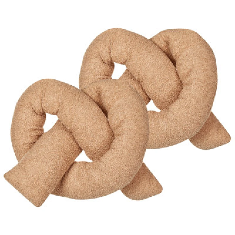 Image of Beliani Set Of 2 Decorative Cushions Gladiolus Boucle 172 X 14cm Light Brown Solid