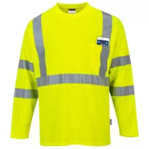 Image of Portwest - S191YERL - sz L Hi-Vis Long Sleeve Pocket T-Shirt - Yellow - Yellow