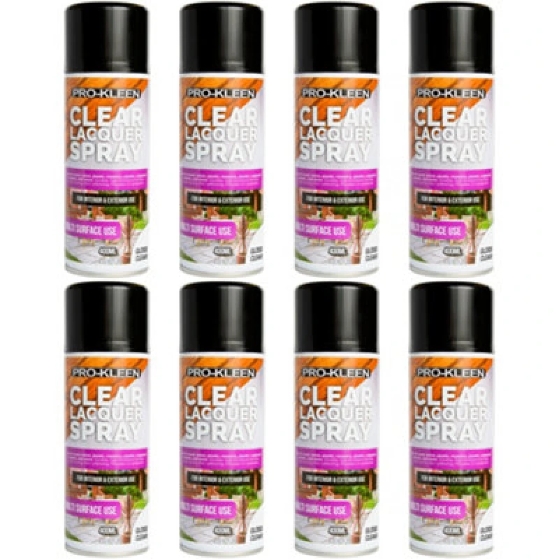 Image of ProKleen Clear Lacquer Spray Protects & Seals Multi Surface Use Gloss 8 x 400ml Clear