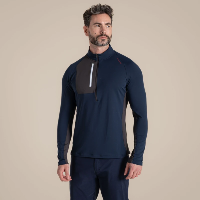 Image of Craghoppers Craghoppers Men NosiLife Goswick Insect-Repellent Long Sleeved Golf Half-Zip Top in Black Size: Medium Black M Male 5063260092982