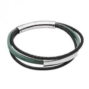 Image of Multi Row Green Cork Black Leather Bracelet B5421
